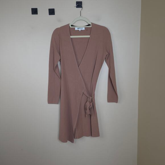 Diane Von Furstenberg Long Sleeve Ponte Wrap Dress in Tan Size S - Picture 1 of 8